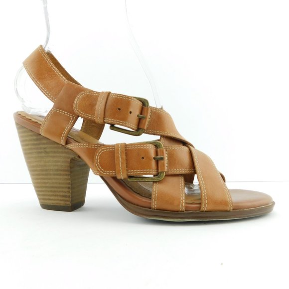 Indigo by CLARKS Brown Leather Double Buckle Slingback Block Heel Sandals 9 - Picture 2 of 8